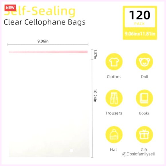 Self Sealing Cellophane Bags with Vent Holes, 120 Pcs Resealable Clear Poly Bags - Picture 5 of 6